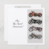 レトロオートバイパーティー、金ゴールドホワイトレッドブラック 招待状 (正面/裏面)