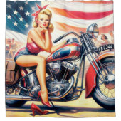 レトロオートバイピンアップ シャワーカーテン (正面)