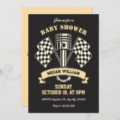 レトロオートバイレース整備士ベビーシャワー 招待状 (正面/裏面)