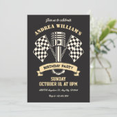 レトロオートバイレース整備士機の誕生日 招待状 (スタンド正面)