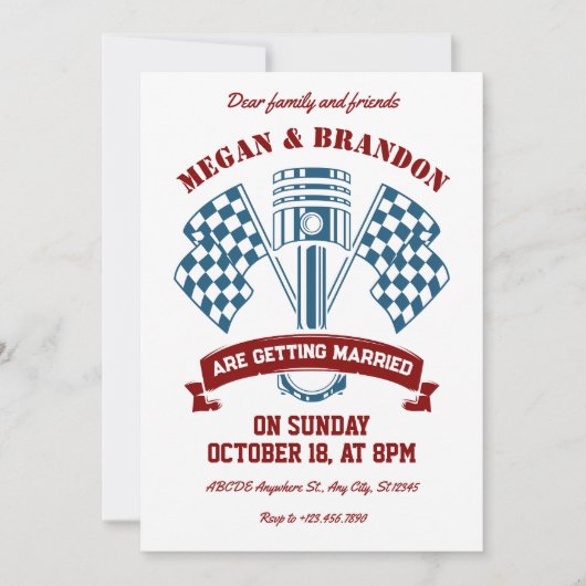 レトロオートバイ結婚レーシングマシン 招待状 (正面)