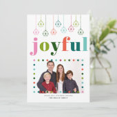 レトロオーナメントうれしそうなタイポグラフィ、クリスマスフォト シーズンカード (スタンド正面)