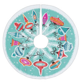 レトロオーナメントアクアバックグラウンド ブラッシュドポリエステルツリースカート