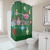 レトロオーナメントグリーンクリスマス シャワーカーテン (インサイチュ)