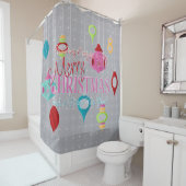 レトロオーナメントグレークリスマス シャワーカーテン (インサイチュ)