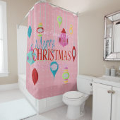 レトロオーナメントピンククリスマス シャワーカーテン (インサイチュ)
