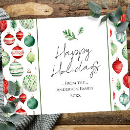 レトロオーナメントファミリークリスマスグリーティング ポストカード