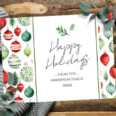 レトロオーナメントファミリークリスマスグリーティング ポストカード
