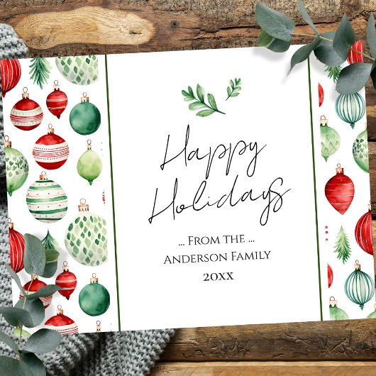 レトロオーナメントファミリークリスマスグリーティング ポストカード