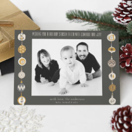 レトロオーナメントフォトクリスマスホリデーカード 招待状