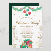 レトロオーナメントプレゼントスノーフレークスクリスマス 招待状 (正面/裏面)