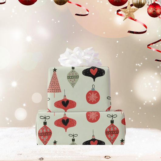 レトロオーナメントホリデーグリーンラッピング紙 ラッピングペーパー