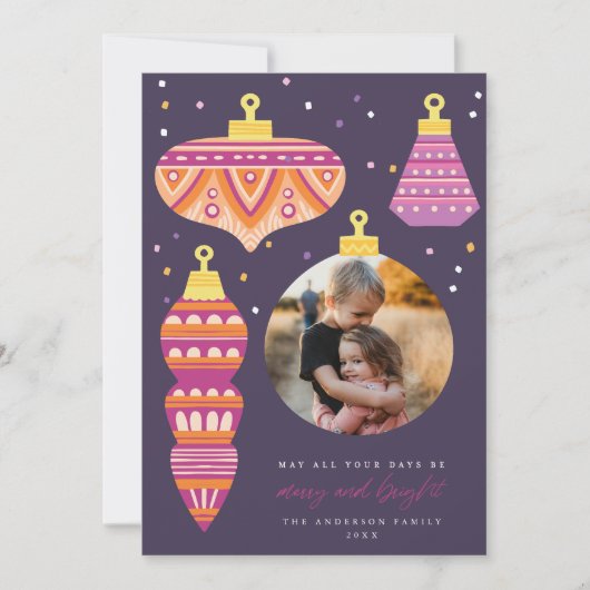 レトロオーナメントホリデー写真カード 招待状 (正面)