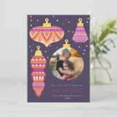 レトロオーナメントホリデー写真カード 招待状 (スタンド正面)