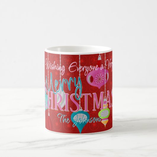 レトロオーナメントレッドクリスマス コーヒーマグカップ (中央)