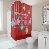 レトロオーナメントレッドクリスマス シャワーカーテン (インサイチュ)