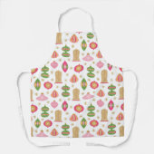 レトロオーナメント – ピンクグリーン金ゴールドクリスマス エプロン (正面)