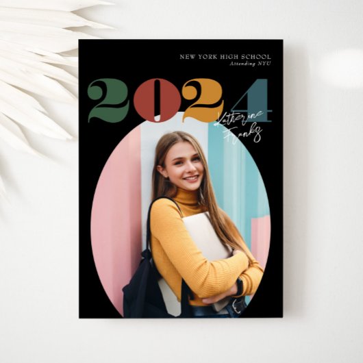 レトロオーバル モダン クラスオブ2024 フォト 卒業式 招待状