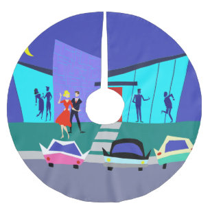 レトロオープンハウスパーティークリスマスツリースカート ブラッシュドポリエステルツリースカート