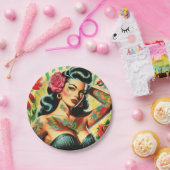 レトロオールドスクールタトゥーピンナップ ペーパープレート (パーティー)