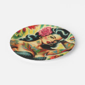 レトロオールドスクールタトゥーピンナップ ペーパープレート (アングル)