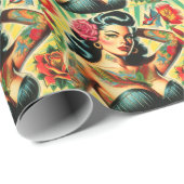 レトロオールドスクールタトゥーピンナップ ラッピングペーパー (ロールコーナー)