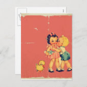 レトロオールドスクールバレンタインデッチュヴィンテージキッド シーズンポストカード (正面/裏面)