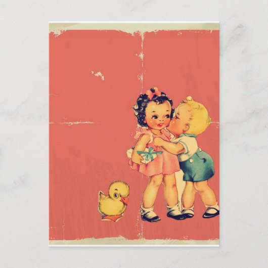 レトロオールドスクールバレンタインデッチュヴィンテージキッド シーズンポストカード (正面)