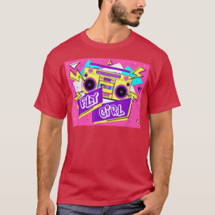 レトロオールドスクールヒップホップフライガール80s 90sブルーミル tシャツ