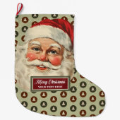 レトロオールドファッションドサンタクロースストッキング ラージクリスマスストッキング (正面)