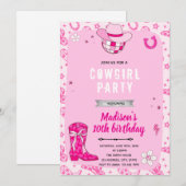 レトロカウガール誕生日パーティー招待状 招待状 (正面/裏面)
