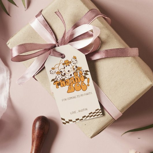 レトロカウボーイハロウィンチェックパターンサンクスブー ギフトタグ