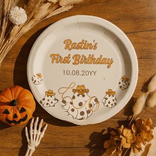 レトロカウボーイハロウィン市松模様にパターン誕生日 ペーパープレート
