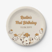 レトロカウボーイハロウィン市松模様にパターン誕生日 ペーパープレート (正面)