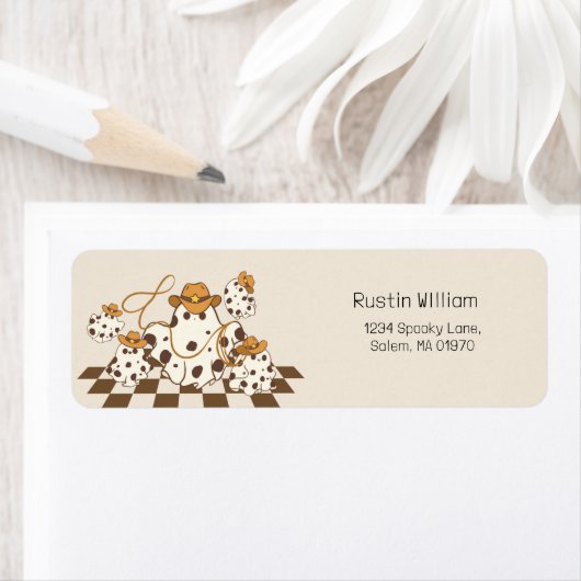 レトロカウボーイハロウィン市松模様にパターンGroovy ラベル (インサイチュ)