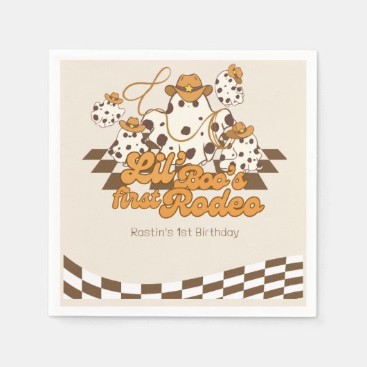 レトロカウボーイハロウィーンファーストロデオ誕生日 スタンダードカクテルナプキン (正面)