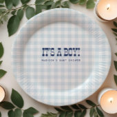 レトロカウボーイブルーギンガムボーイベビーシャワープレート ペーパープレート