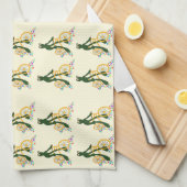 レトロカエルの花を付けた自転車 キッチンタオル (四つ折り)