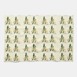 レトロカエルの花を付けた自転車 キッチンタオル