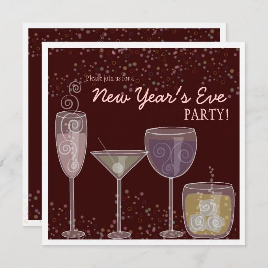 レトロカクテルお祝い大晦日パーティー 招待状 (正面/裏面)