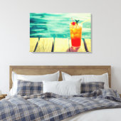 レトロカクテルサンセットプールバー キャンバスプリント (インサイチュ (寝室))