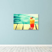 レトロカクテルサンセットプールバー キャンバスプリント (インサイチュ (ウッドフロア))