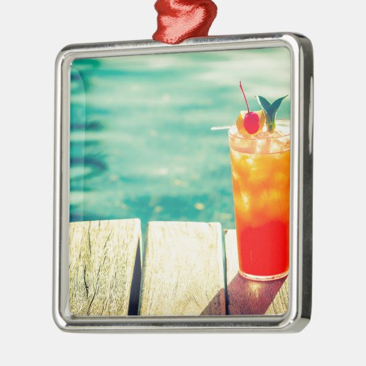 レトロカクテルサンセットプールバー メタルオーナメント (左)