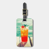 レトロカクテルサンセットプールバー ラゲッジタグ (正面縦)