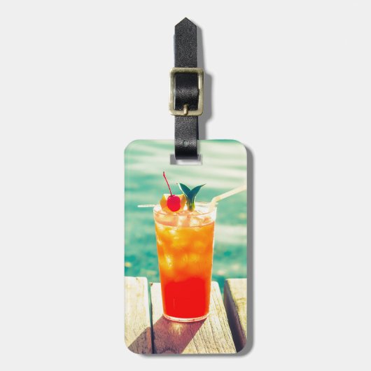レトロカクテルサンセットプールバー ラゲッジタグ (正面縦)