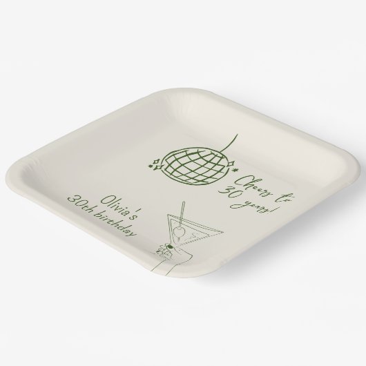 レトロカクテルバースデーパーティーファンシー ペーパープレート (傾斜あり)