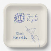 レトロカクテルバースデーパーティーファンシー ペーパープレート (正面)