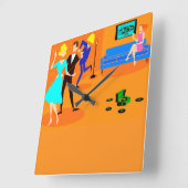 レトロカクテルパーティーの壁掛け時計 スクエア壁時計 (傾斜)