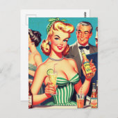 レトロカクテルパーティーイラストレーション ポストカード (正面/裏面)