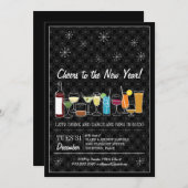 レトロカクテルパーティーブラックニューイヤーズ 招待状 (正面/裏面)